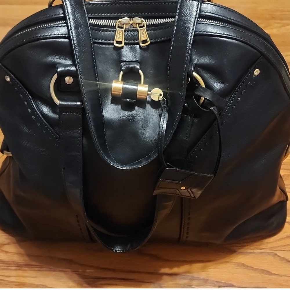 Yves Saint Laurent Black and Gold Leather Tote